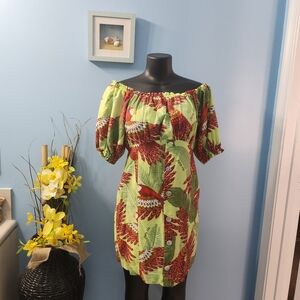 FARM Rio Green and Red Floral Dress